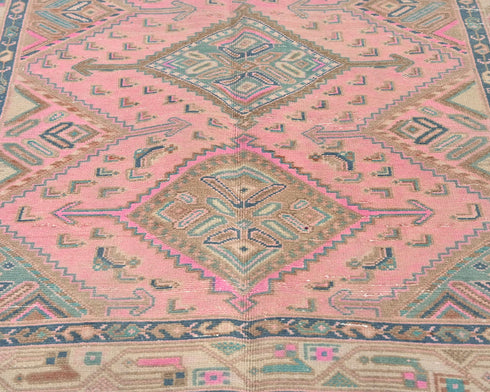 10 Ft Vintage Pink Persian Style Hand Knotted Low Pile Wool Runner Rug
